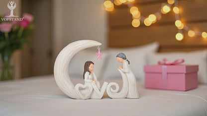 Moon and Back Resin Sculpture with Love