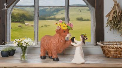 Highland Cow Decor Highland Cow Figurine - Spring Highland Cow Gifts for Women Girls Outdoor Garden Statue, Rustic Highlander Cow Ornaments Hamish Highland Cows Statue Farmhouse Kitchen Outdoor Decor