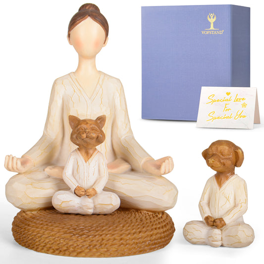 yoga_meditation_white_gilr_and_brown_cat_and_dog